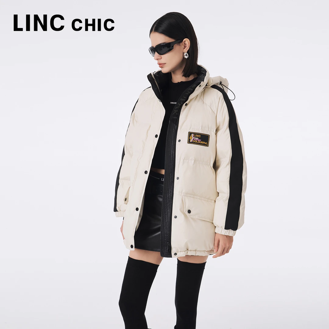 LINCCHIC/金羽杰23冬面包服防雨雪中长款撞色羽绒服女款Y23803190