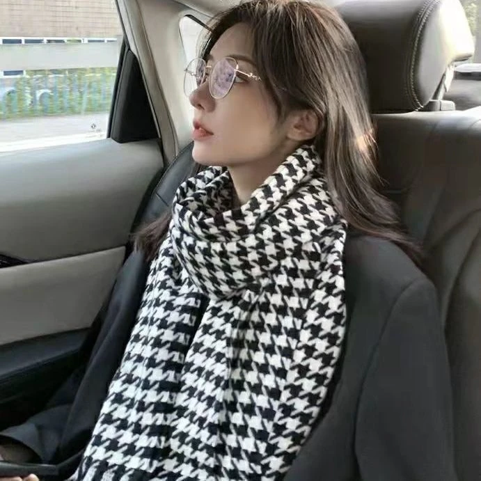 千鸟格纹围巾 时尚百搭围巾 冬季保暖围巾 情侣围脖 骑行披肩 XC