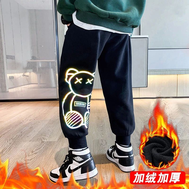 中大童加绒加厚运动休闲裤子秋冬款锁温保暖韩版百搭束脚卫裤过冬