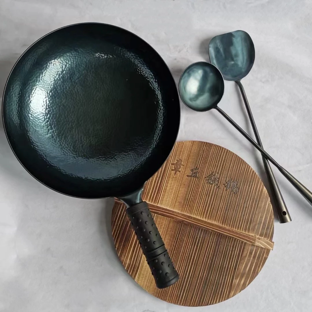 章丘手工铁锅 手工锻打无涂层不粘锅 老式传统烤蓝铁锅绿色健康