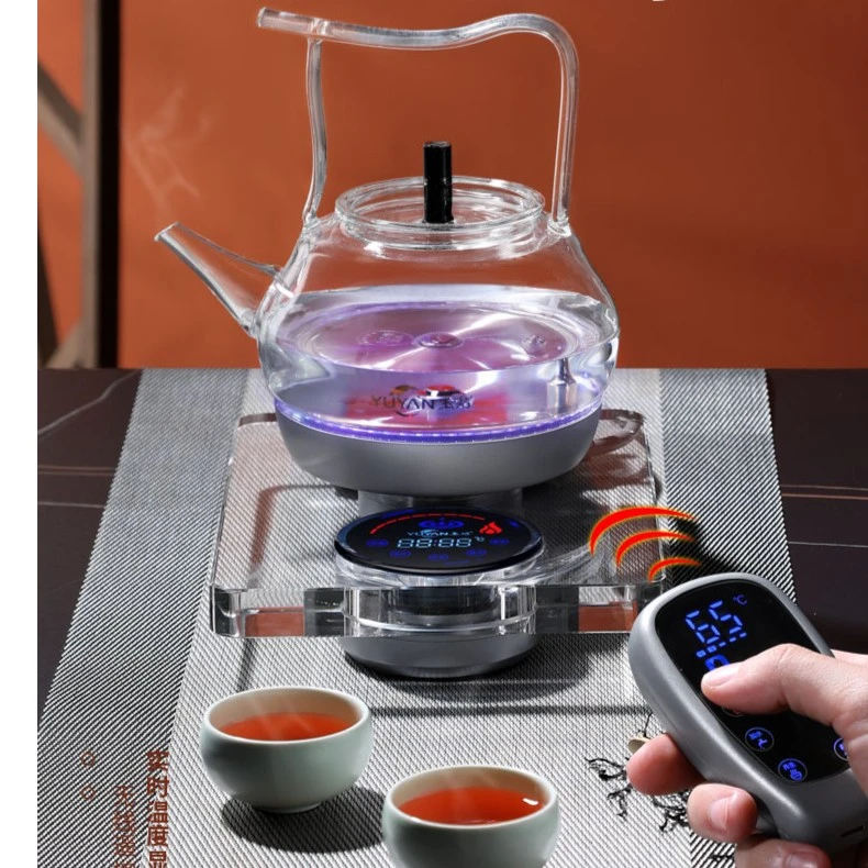 全自动上水电热水壶水晶玻璃底部蒸煮家用无线智能茶艺炉银灰茶具