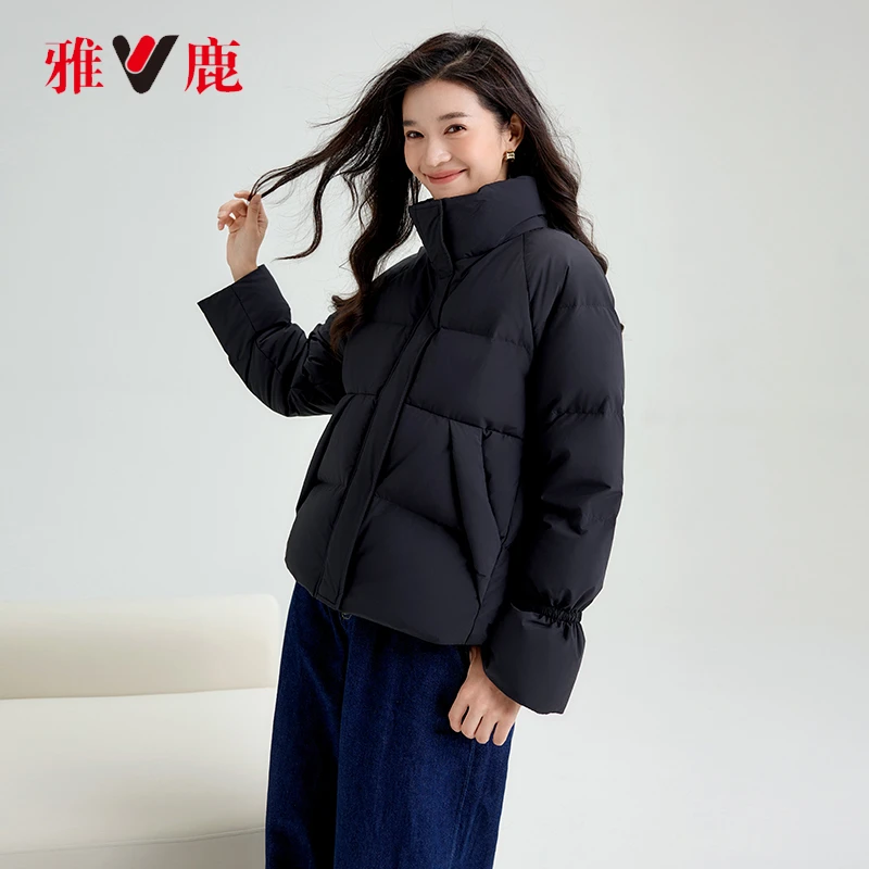 雅鹿美拉德色系面包羽绒服女冬季2024新款短款立领加厚保暖外套