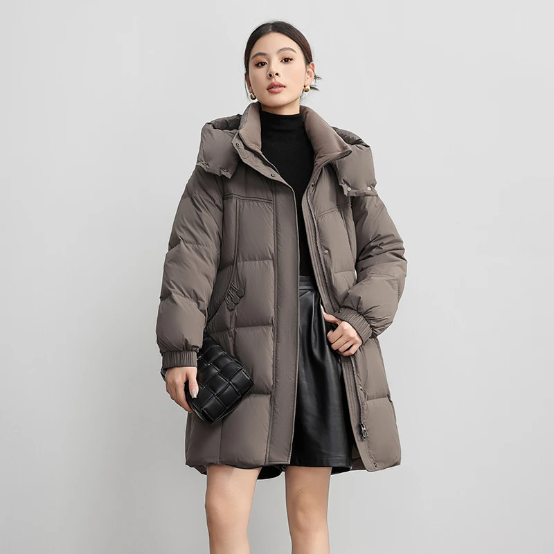 雅鹿羽绒服女冬季2024新款中长款连帽立领加厚保暖外套