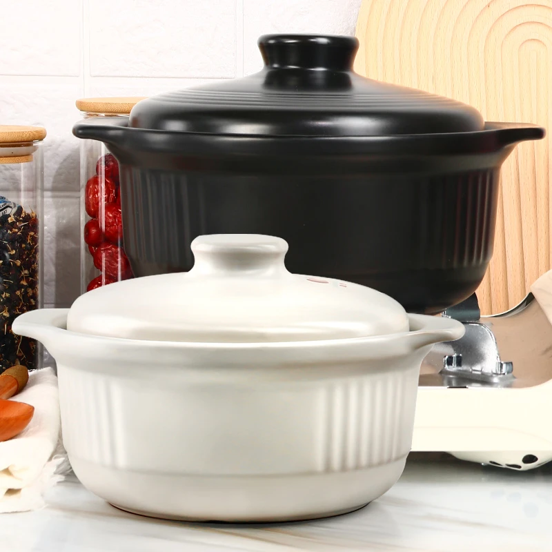 康舒陶瓷砂锅耐高温经典宽口炖锅煲汤炖肉纯黑纯白色单只【自营】