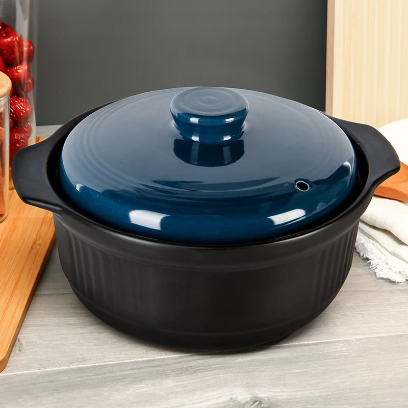 【粉丝专享】康舒海军蓝耐热耐高温砂锅炖锅烹饪汤锅明火沙锅3.3L