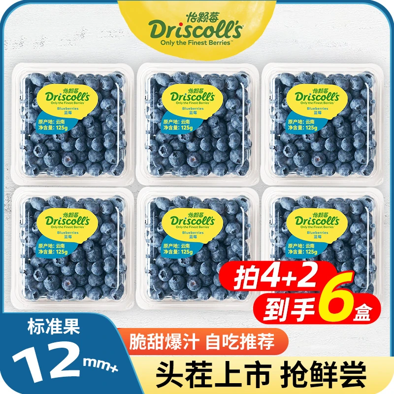 【买4+2到手6盒】怡颗莓蓝莓 升级发14-17mm云南蓝莓125g/盒