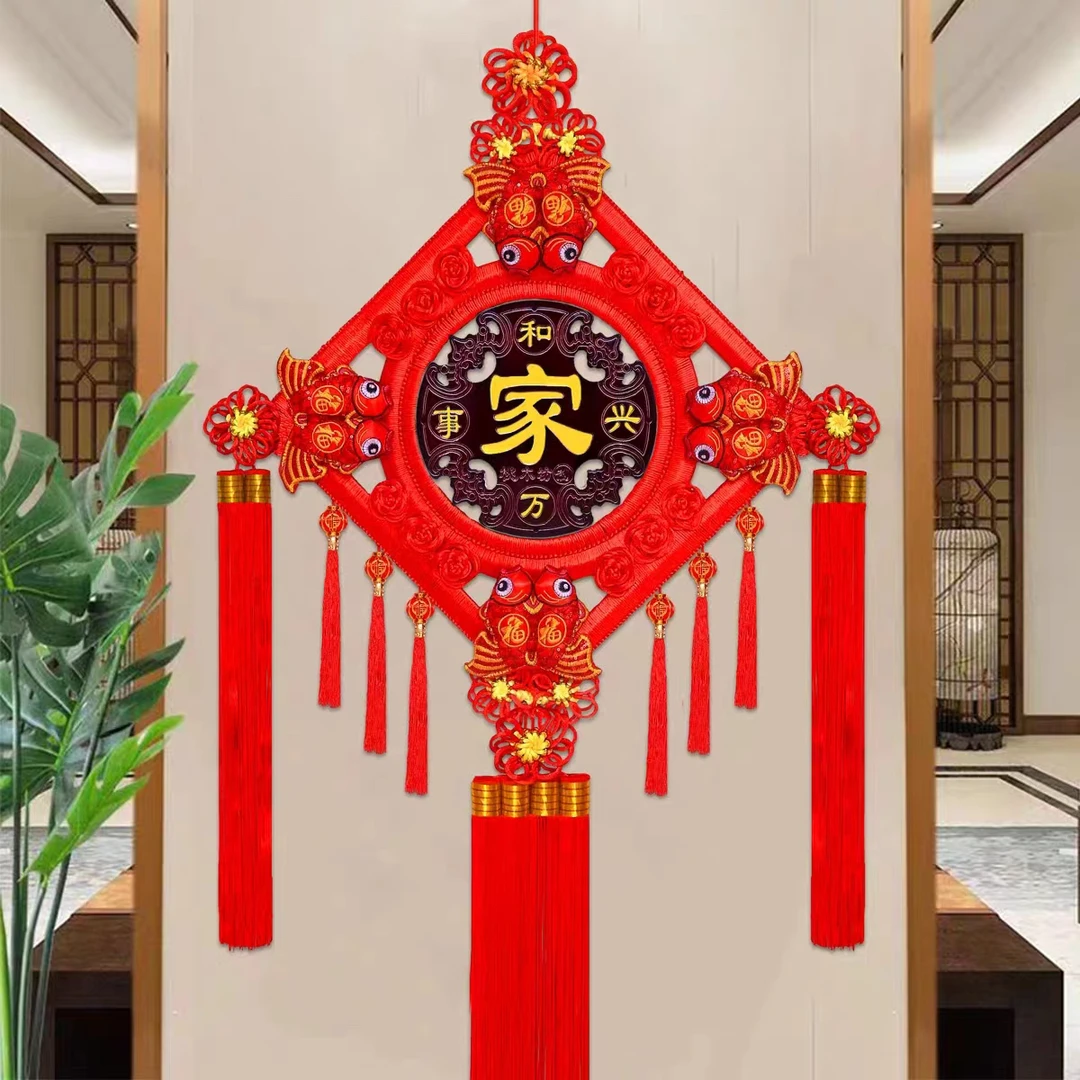 灯笼桃木精美中国结客厅吉祥福字电视墙玄关过年乔迁对联挂饰大号