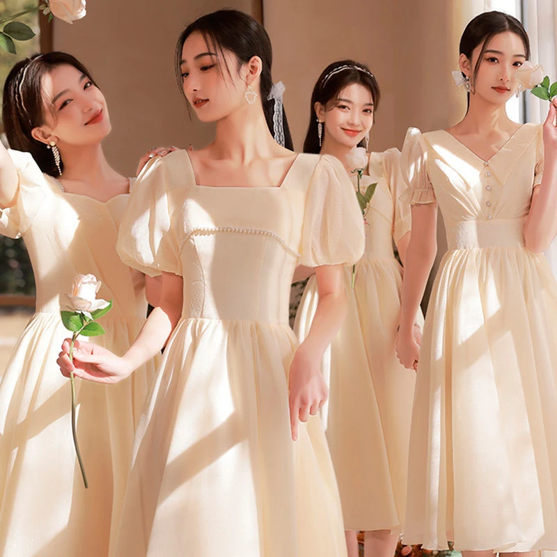 香槟色伴娘服2023新款仙气质姐妹团礼服长裙女高级感小众简单大气