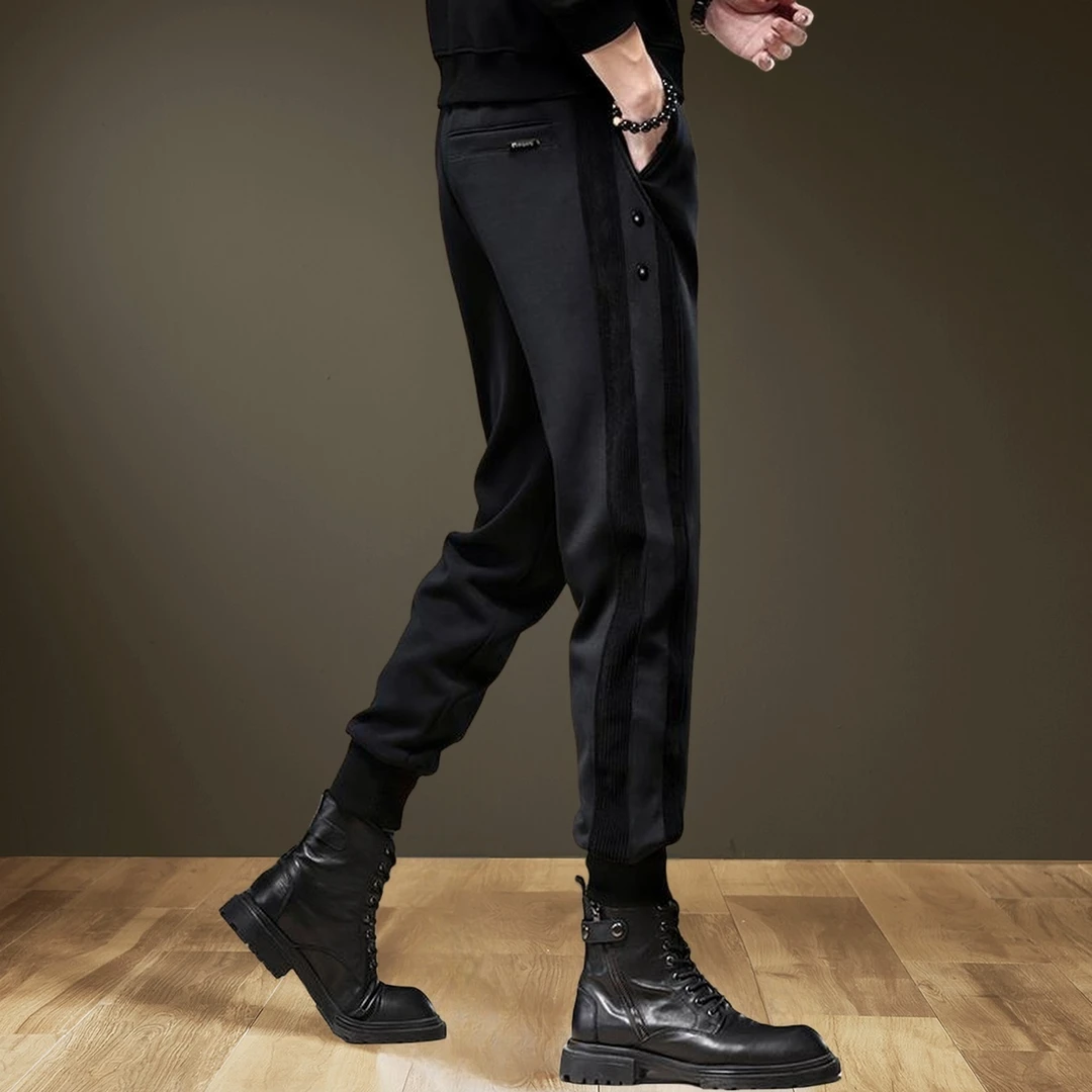 休闲裤男秋冬款宽松黑色裤子秋季拼接束脚运动裤美式潮牌卫裤长裤