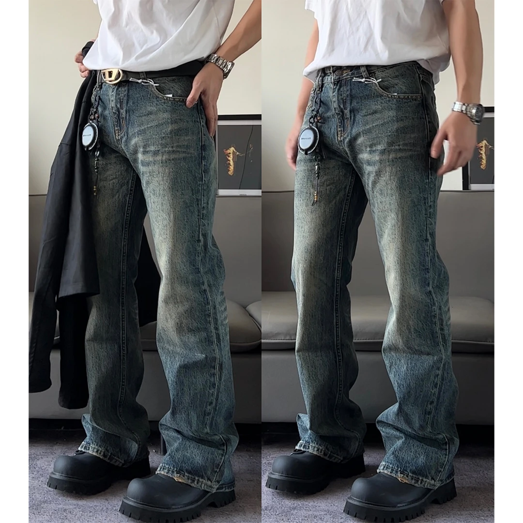 【深蓝神牛】cleanfit休闲宽松百搭复古做旧微喇休闲水洗美式牛仔裤