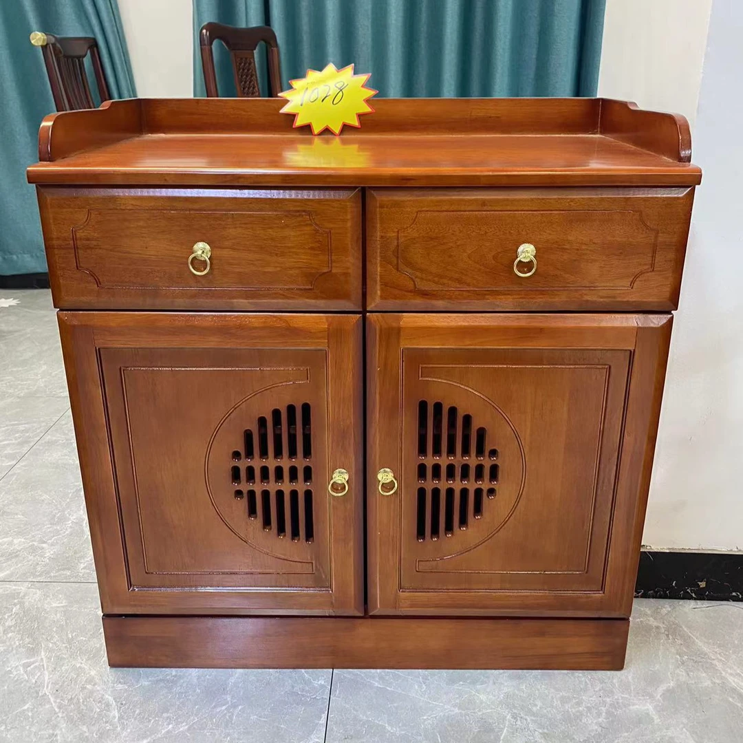 餐边柜实心实木新中式客厅家用简约大容量隔断餐厅门厅雕花矮柜