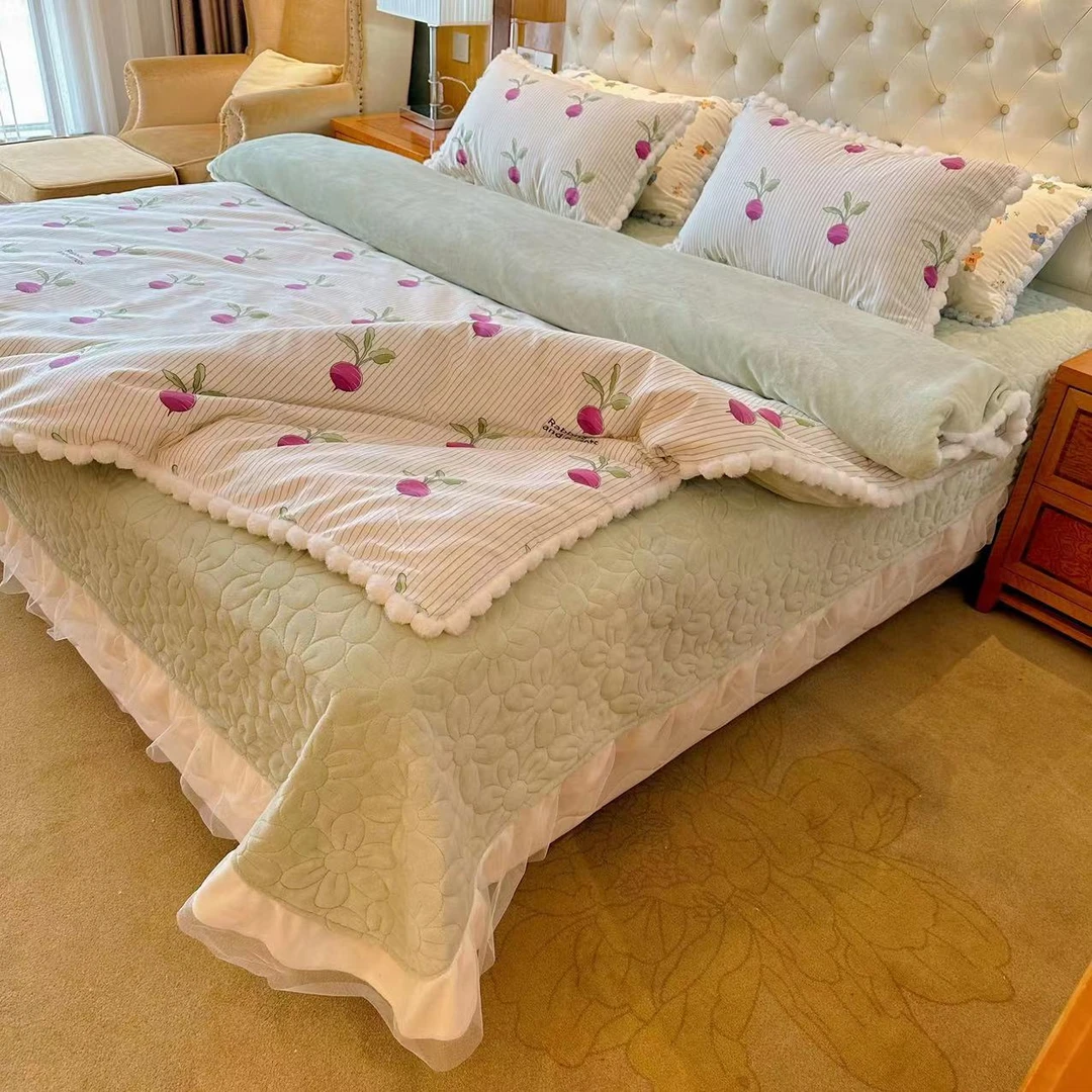 新款秋冬天ab面棉加绒四件套单面绒加厚全棉纯棉拼牛奶绒四件套