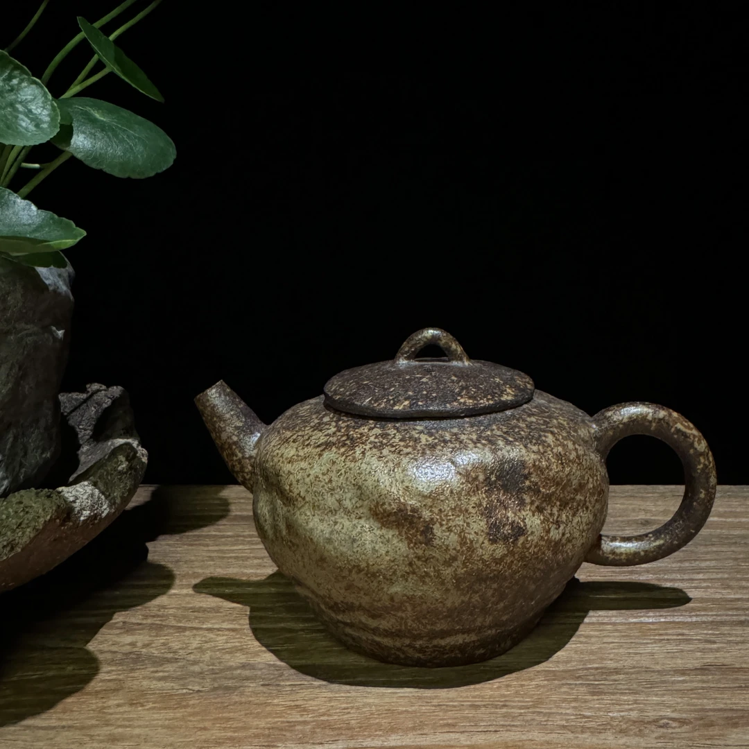 全手工手拉茶壶复古柴烧落灰孤品侘寂风茶器粗陶老岩泥古朴茶具