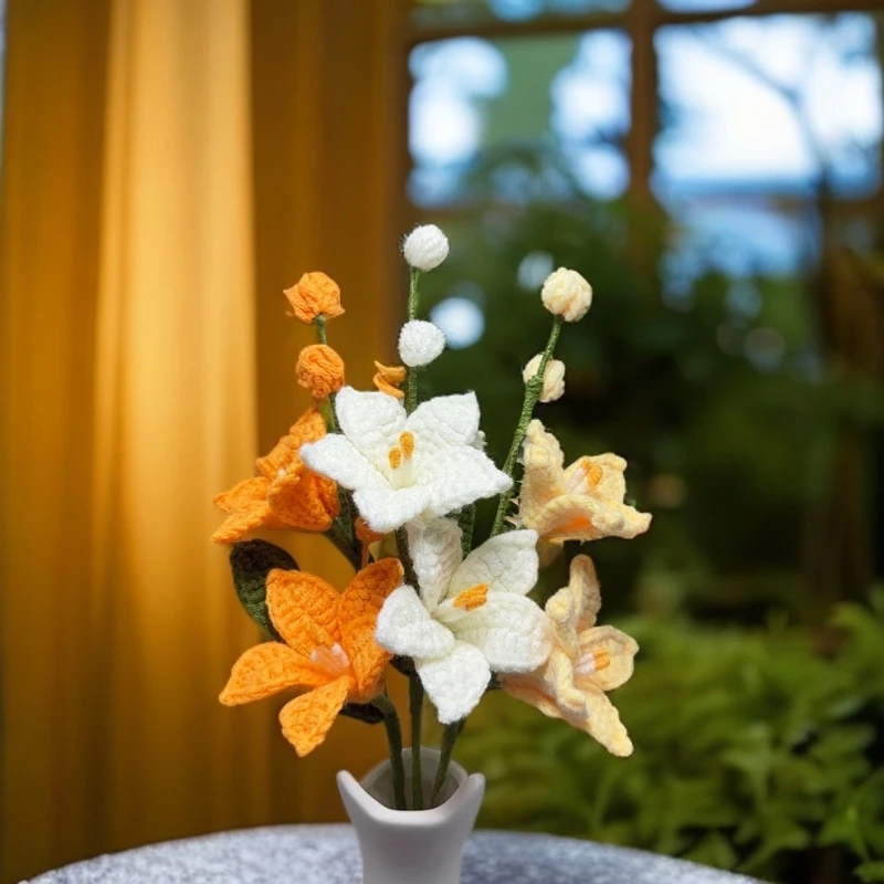 【成品】手工钩织勿忘我火星兰百合毛线花仿真花送教师节毕业礼物