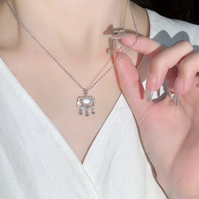 YQJR 钛钢项链 原创祥云如意平安锁项链女国风长命锁吊坠锁骨链