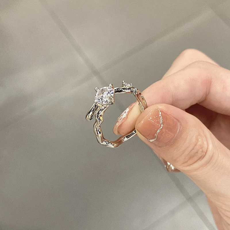 YQJR 铜合金合成锆石戒指 树枝戒指女轻奢气质开口可调节食指戒