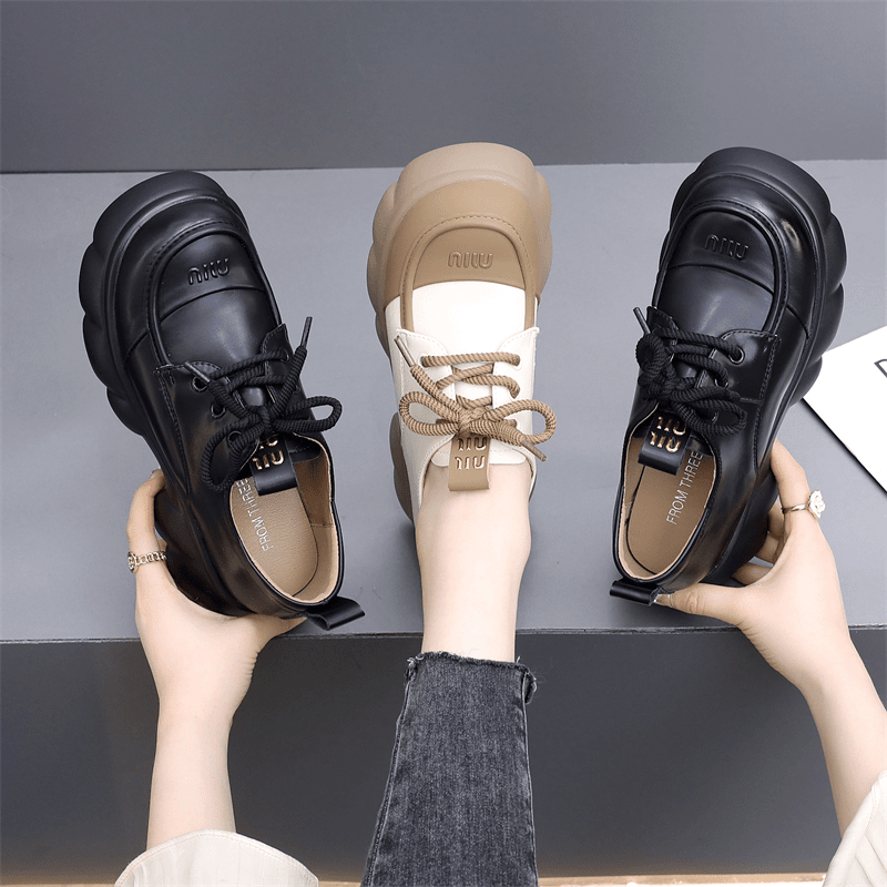 真皮厚底乐福鞋女2024春季新款增高英伦风爆款洋气黑色粗跟小皮鞋