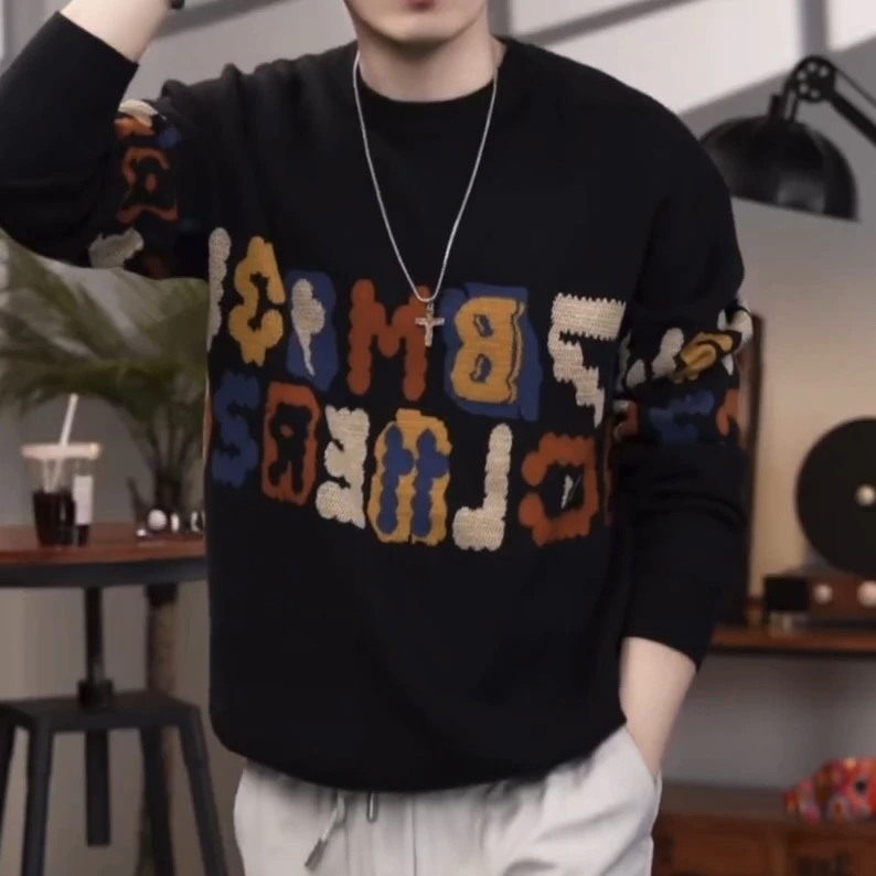 趣味字母情侣撞色毛衣秋季新款高货百搭针织衫上衣5031