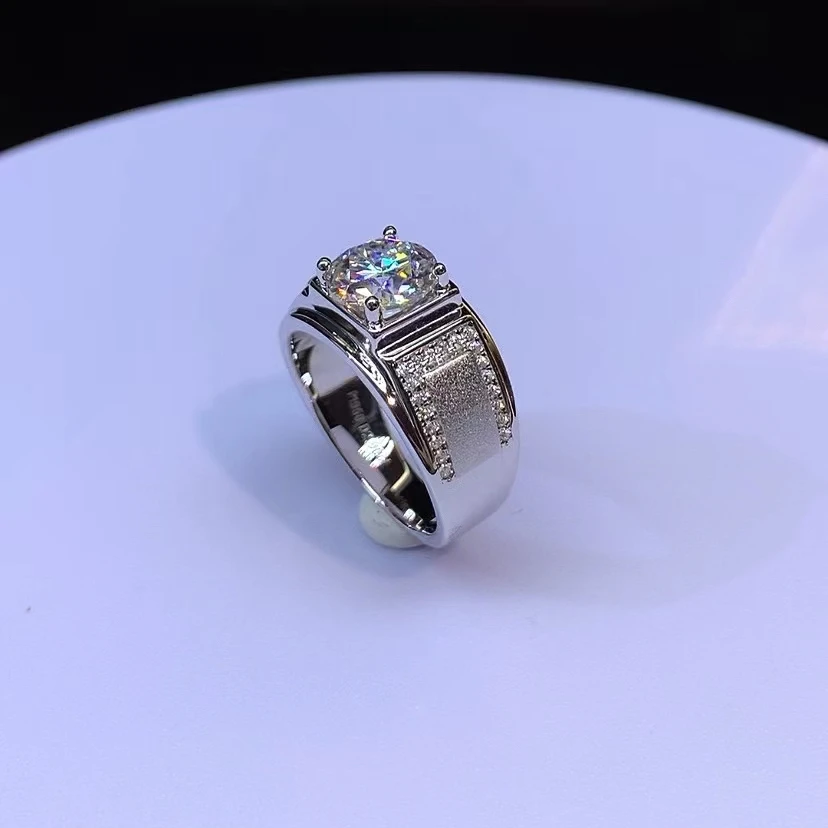 苏美欣 925银莫桑石戒指 （月光男神）戒指时尚百搭磨砂合成碳硅石