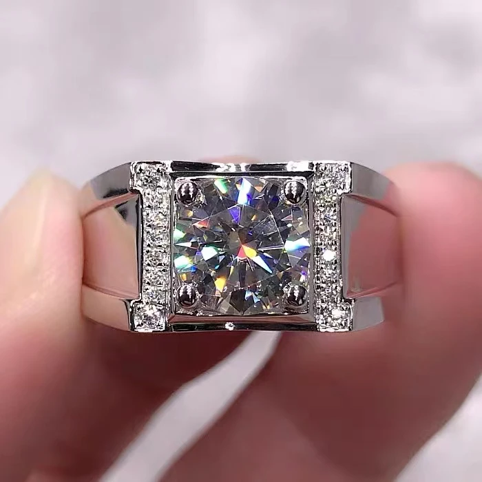 苏美欣 925银莫桑石戒指  男神款戒指（1/2克拉）经典合成碳硅石