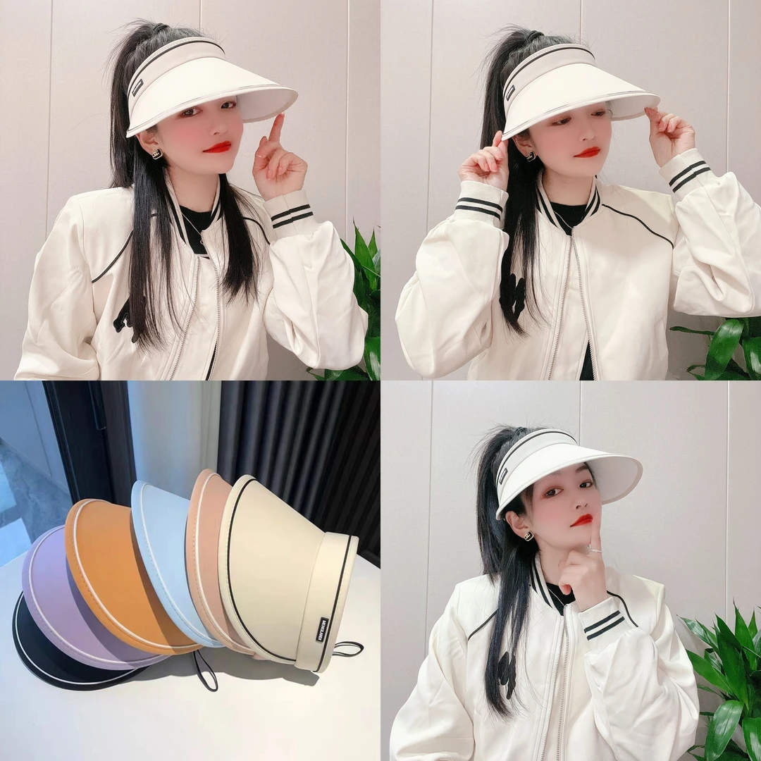 遮阳帽女防紫外线夏季骑车户外遮脸太阳帽时尚空顶可折叠大帽檐