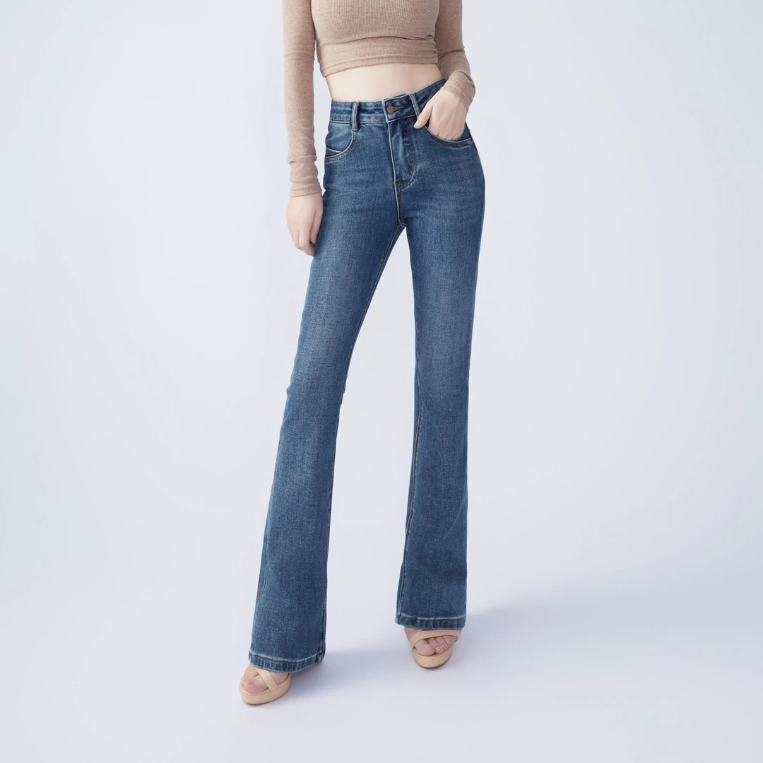 2024秋季新款东方蓝四面弹百搭显瘦中高腰修身女装微喇裤