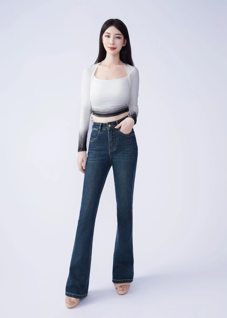 2024秋季新款雨林绿四面弹百搭显瘦中高腰修身女装微喇裤