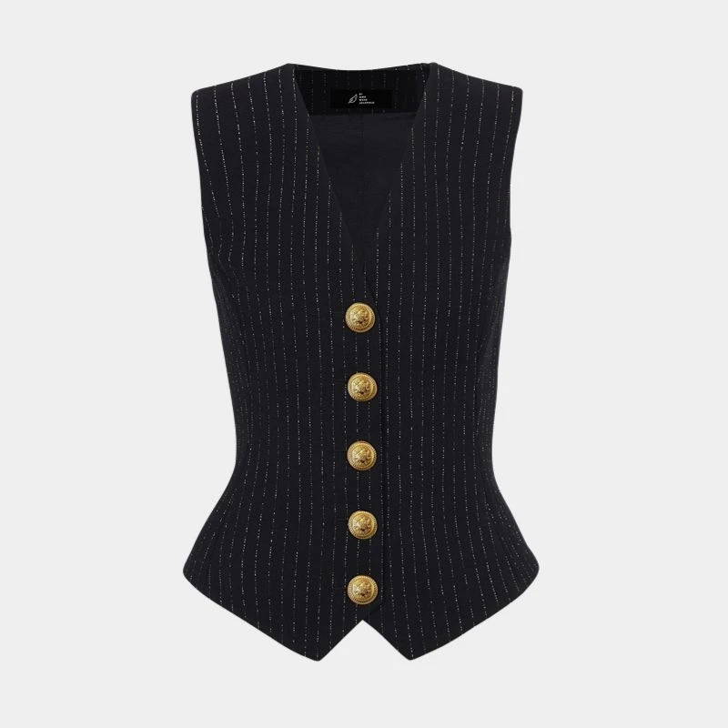 黑色条纹西装马甲女小背心内搭2025新款叠穿坎肩短款小马夹7518