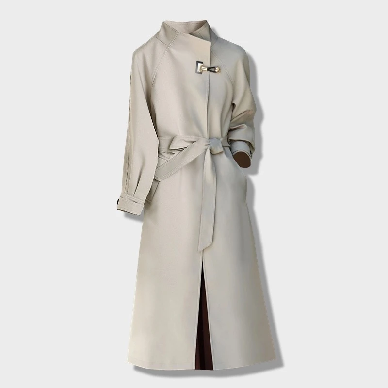 高端卡其色英伦长款风衣女2025新款大码宽松外套时尚显瘦秋装7830