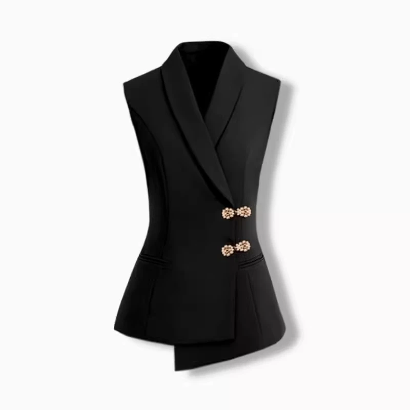 2025新款春秋新中式背心马夹坎肩黑色职业小西装马甲修身外套7607