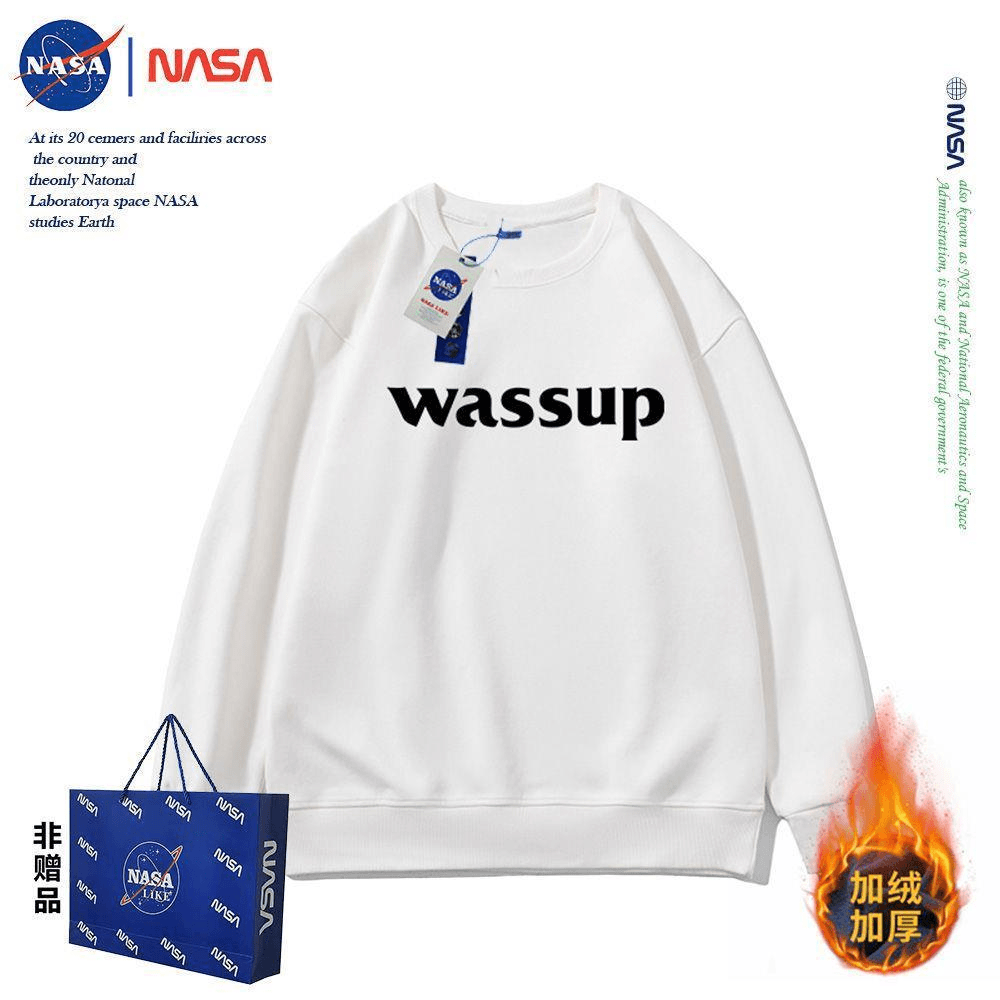 NASA联名圆领卫衣男秋冬季情侣装重磅潮牌黑色加绒美式长袖圆领