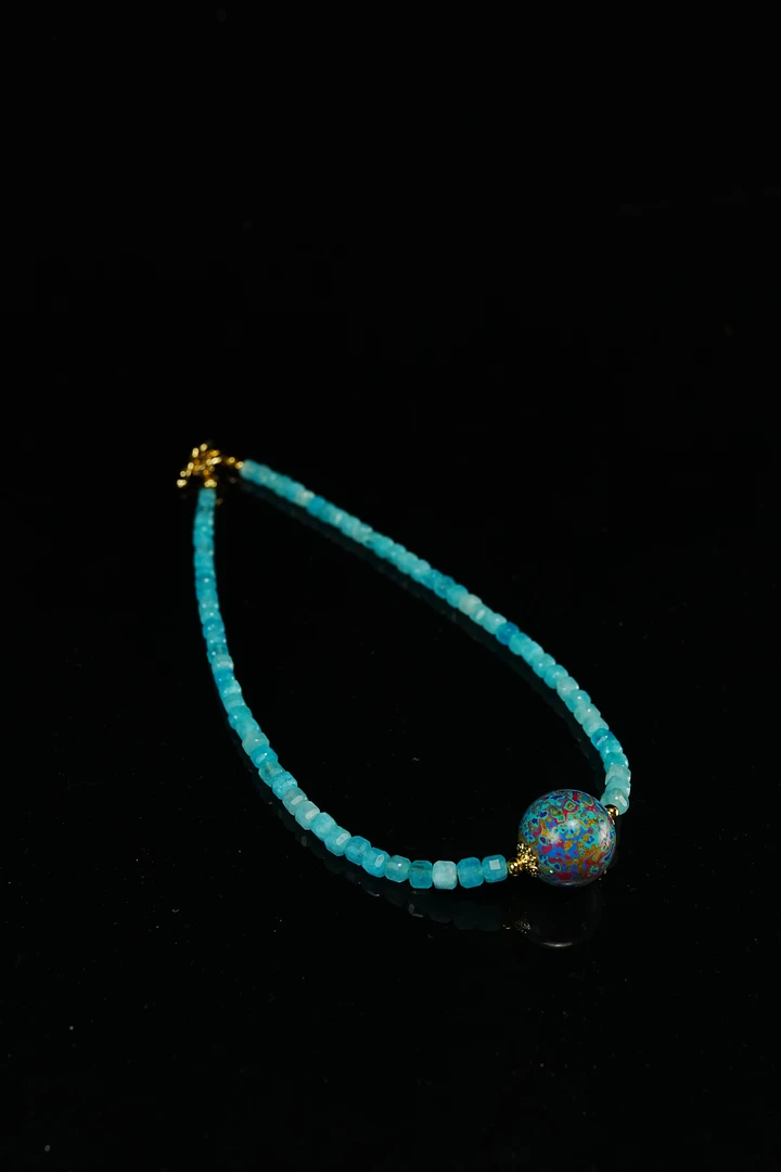 铜合金项链 【桃灼设计】彩色轻奢项链颈联蓝色紫色手工时尚