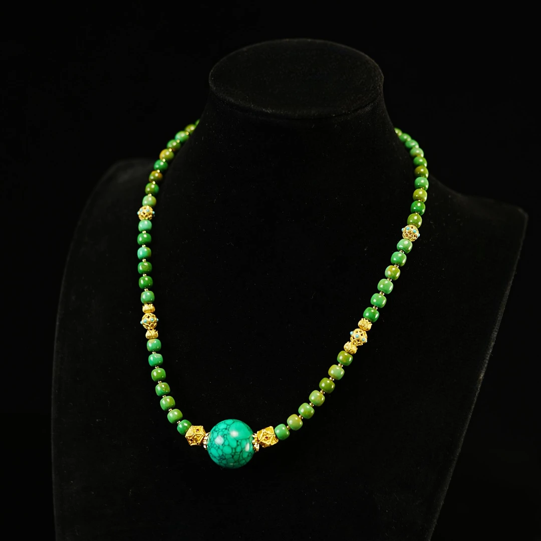 铜合金项链 【桃灼】菜籽绿自然松时尚绿色项链颈联毛衣链