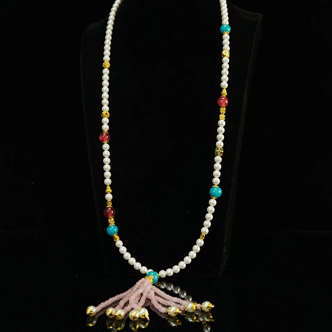 铜合金仿珍珠项链 【桃灼设计】设计款珍珠流苏长链毛衣链