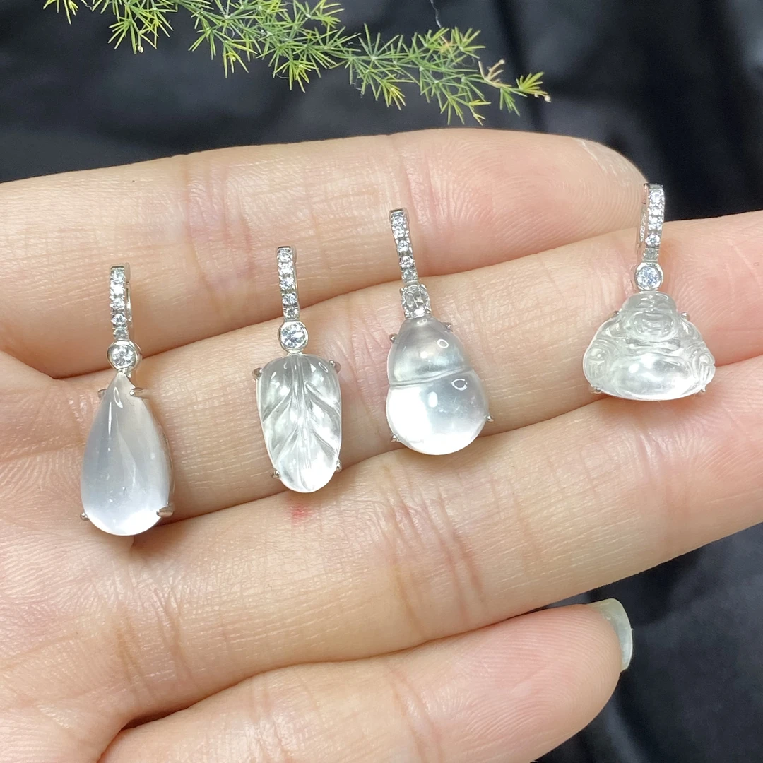 天然石英质玉镶嵌s925银小滴溜配饰万能扣女款多样性发其一吊坠