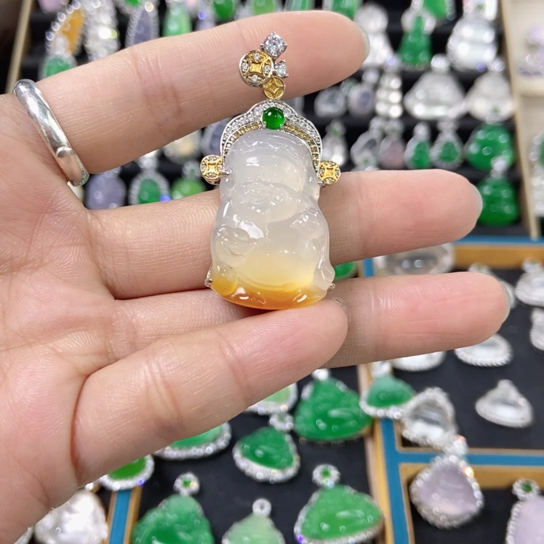 玛瑙/玉髓吊坠银S925镶嵌小***.