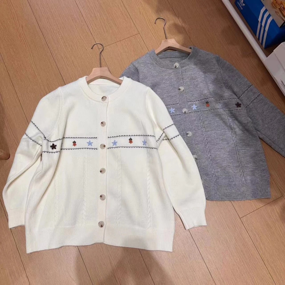 LOV3大码韩系小花朵麻花显瘦毛衣开衫2025春季新款百搭开衫