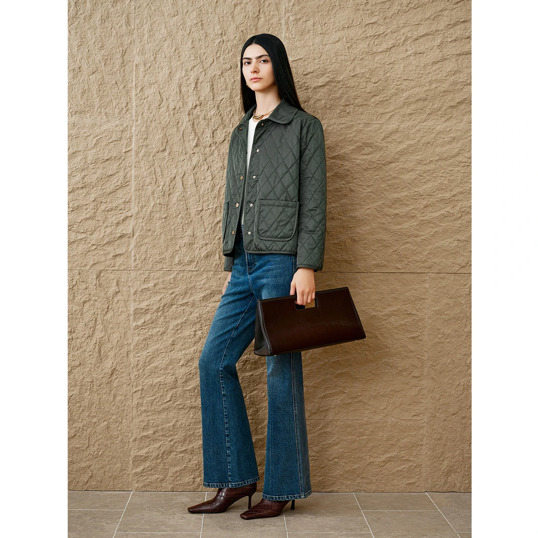 【琥珀流光】恩裳秋季短款时尚宽松复古显瘦菱格外套9C64310180