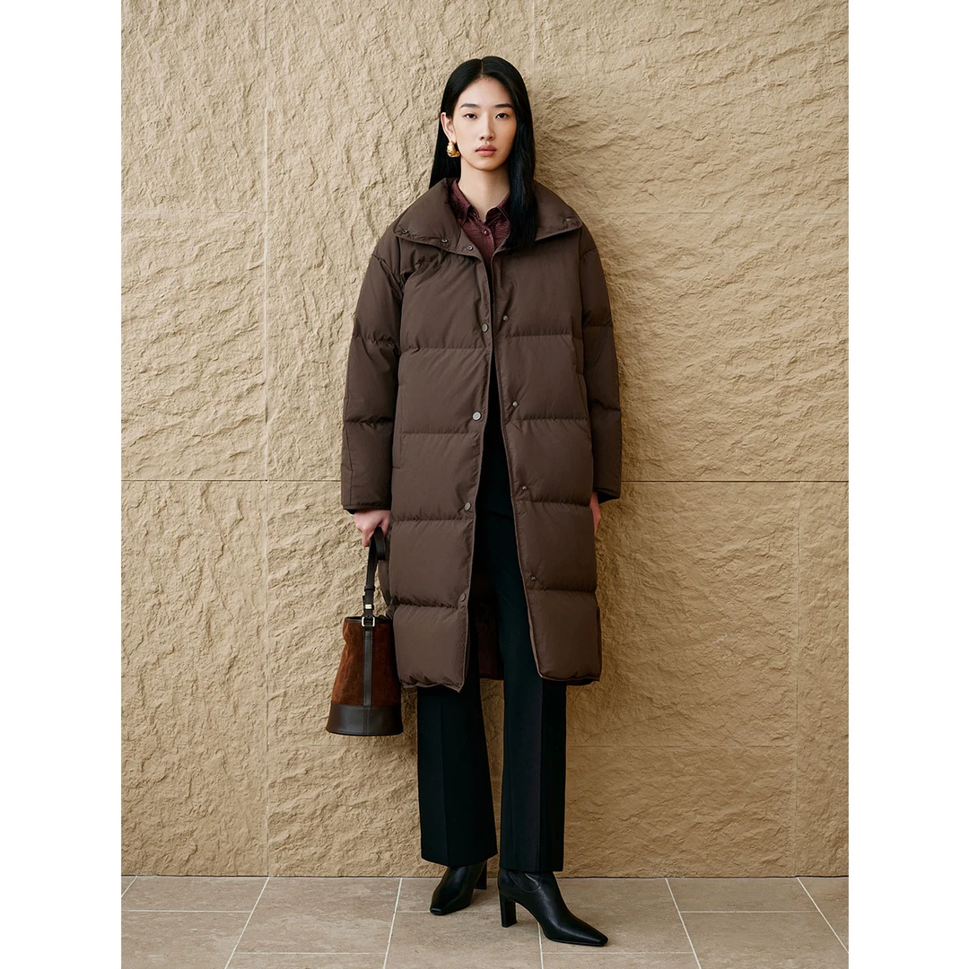 INSUN恩裳专选2024冬季立领直身长款时尚鹅绒羽绒服9C64508610