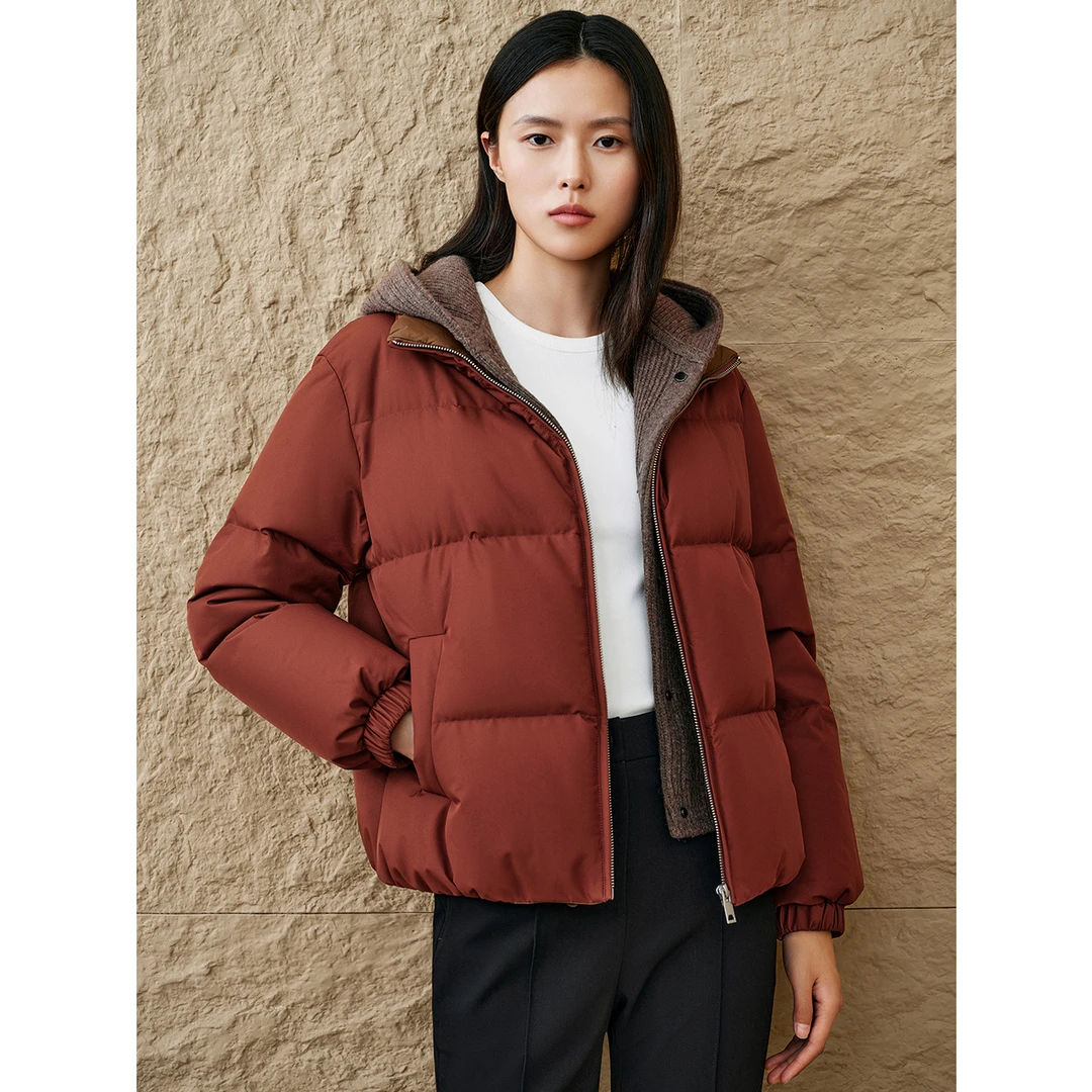 【洋气减龄】INSUN恩裳针织拼接连帽撞色短款鹅绒服9C64508510