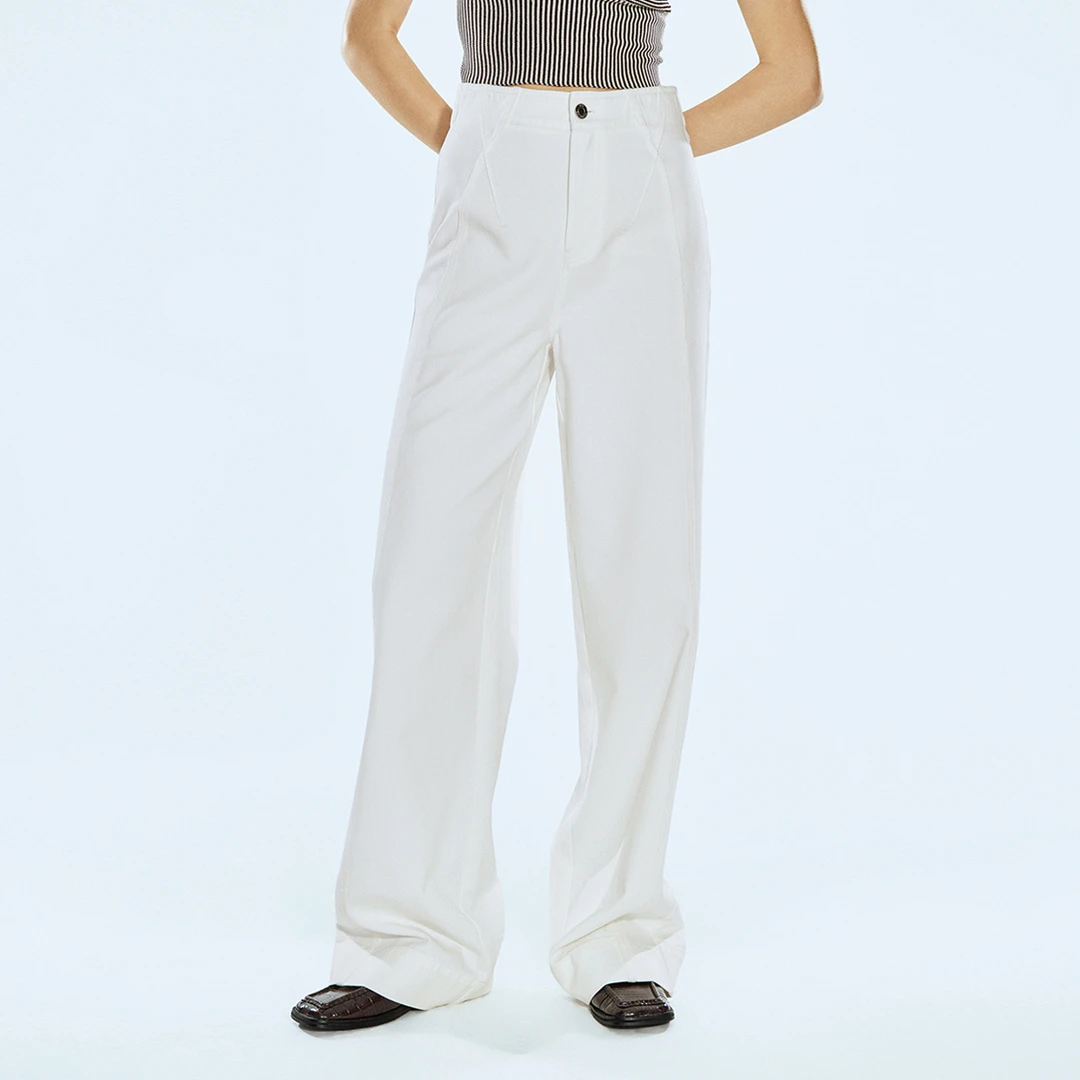 COVERINS春季结构高腰纯棉白色阔腿牛仔裤CC34220200