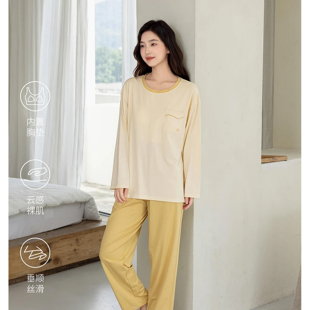 纯色清新莫代尔圆领套头家居服女款