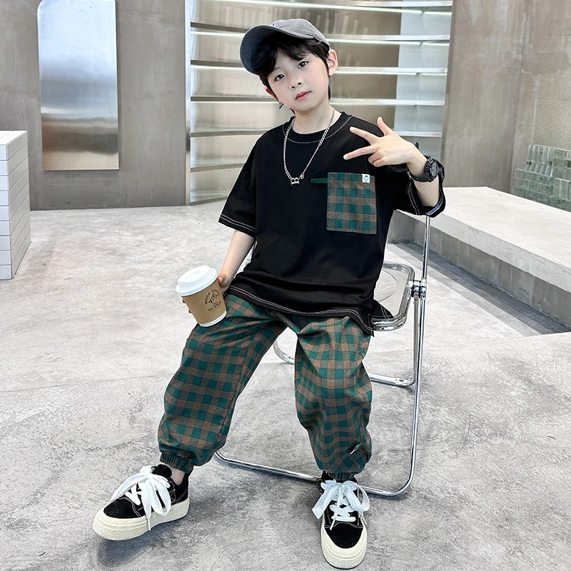 男童夏装套装2025新款儿童服装夏季短袖大童男孩时髦衣服大童潮款