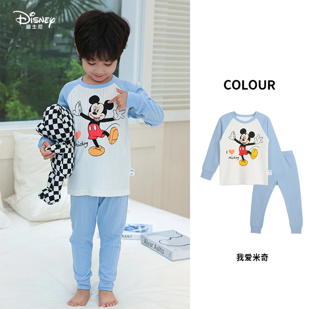 Disney/迪士尼男女童卡通长袖纯棉薄款米奇全棉秋衣秋裤套装