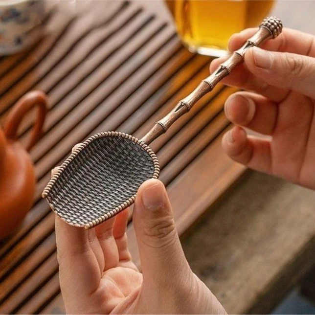 创意合金复古仿竹编茶匙茶铲茶勺俏仙取茶器功夫茶具配件茶道零配