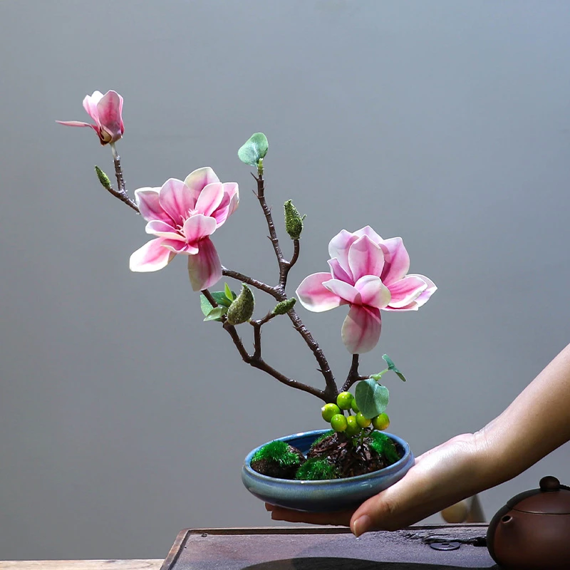 仿真小玉兰花套装陶瓷花瓶桌面摆放花卉高档花艺客厅餐厅假花装饰
