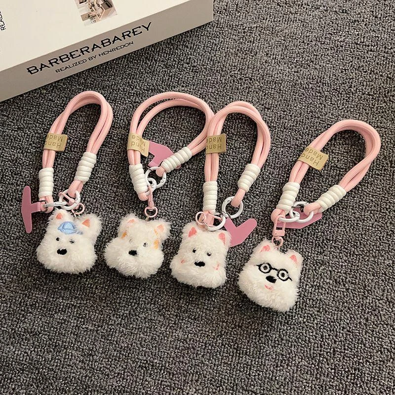 ins森系西高地可爱狗公仔短款手机绳手工结实编女款结实手机挂绳