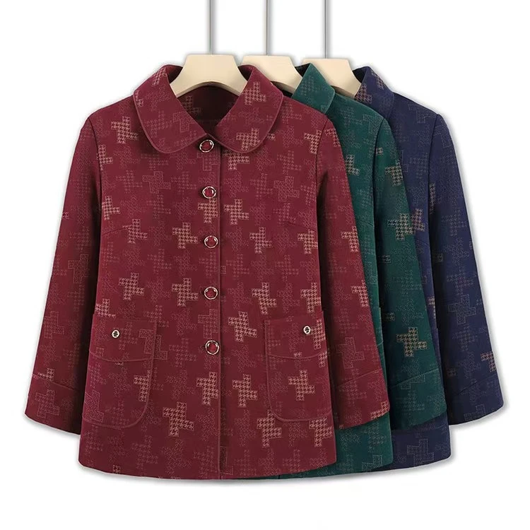 50-80妈妈装翻领外套大码秋冬加绒中老年中年宽松奶奶老年人秋装