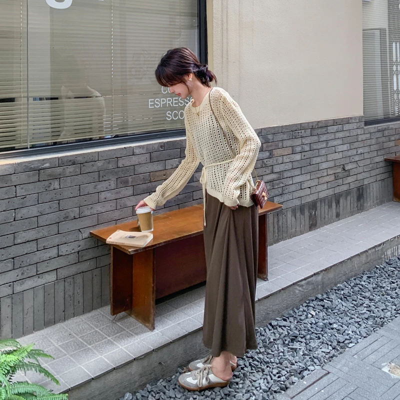 叠穿套装女气质法式时尚蕾丝网红春秋中长款宽松慵懒连衣裙两件套