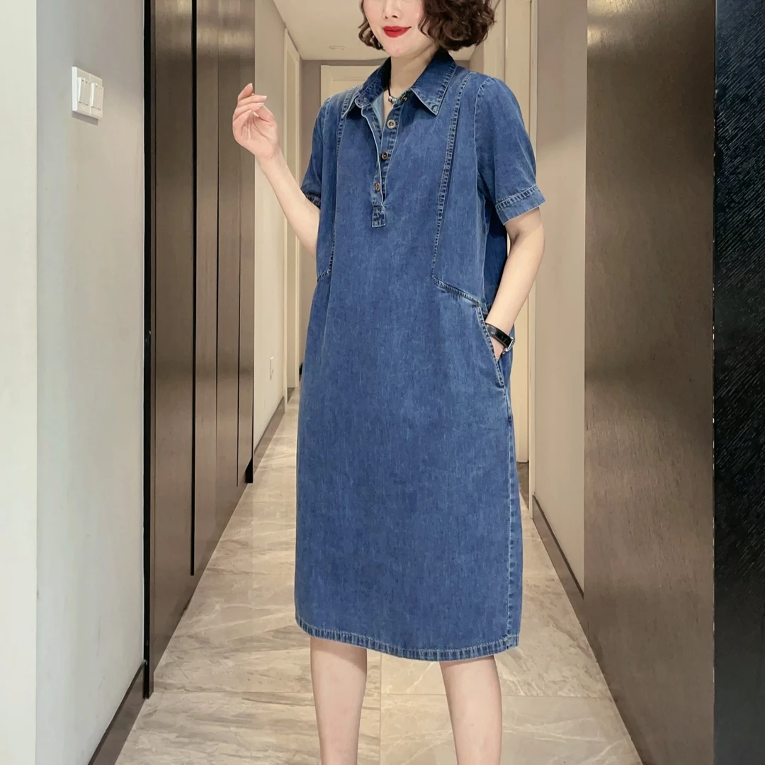 【定制款】欧货洋气牛仔连衣裙女夏季薄款大码宽松休闲小个子裙子